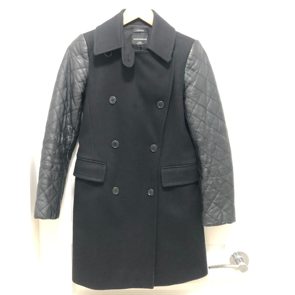 Club Monaco (Carolina) Italian Wool Quilted Leather Jacket/Pea Coat  - Size XS